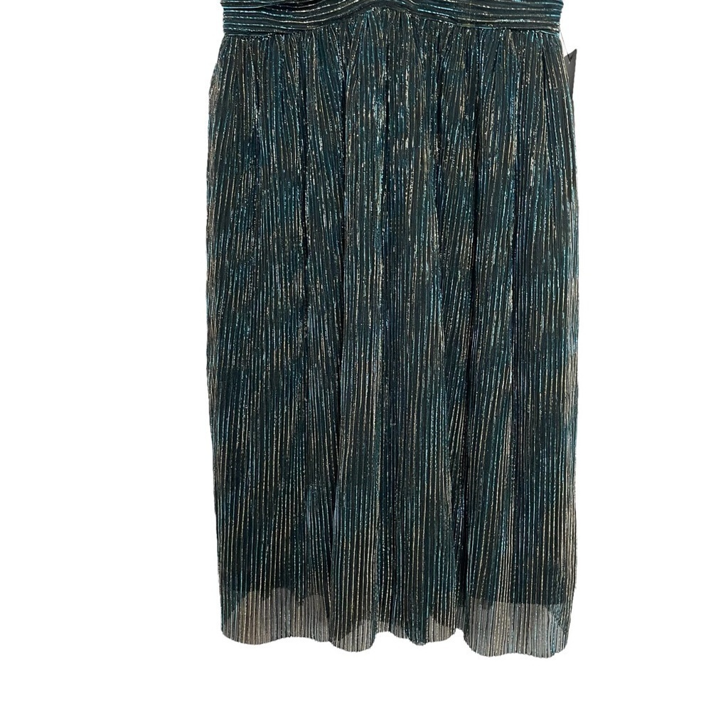Lulu’s Ailey Gold and Teal Blue Skater Mini Dress w/ Metallic Gold Threading NWT - Picture 5 of 14